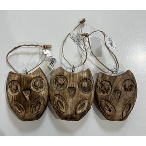 Lot 3 Carved Wooden OWLS Christmas Ornaments Nature Holiday Rustic Decor